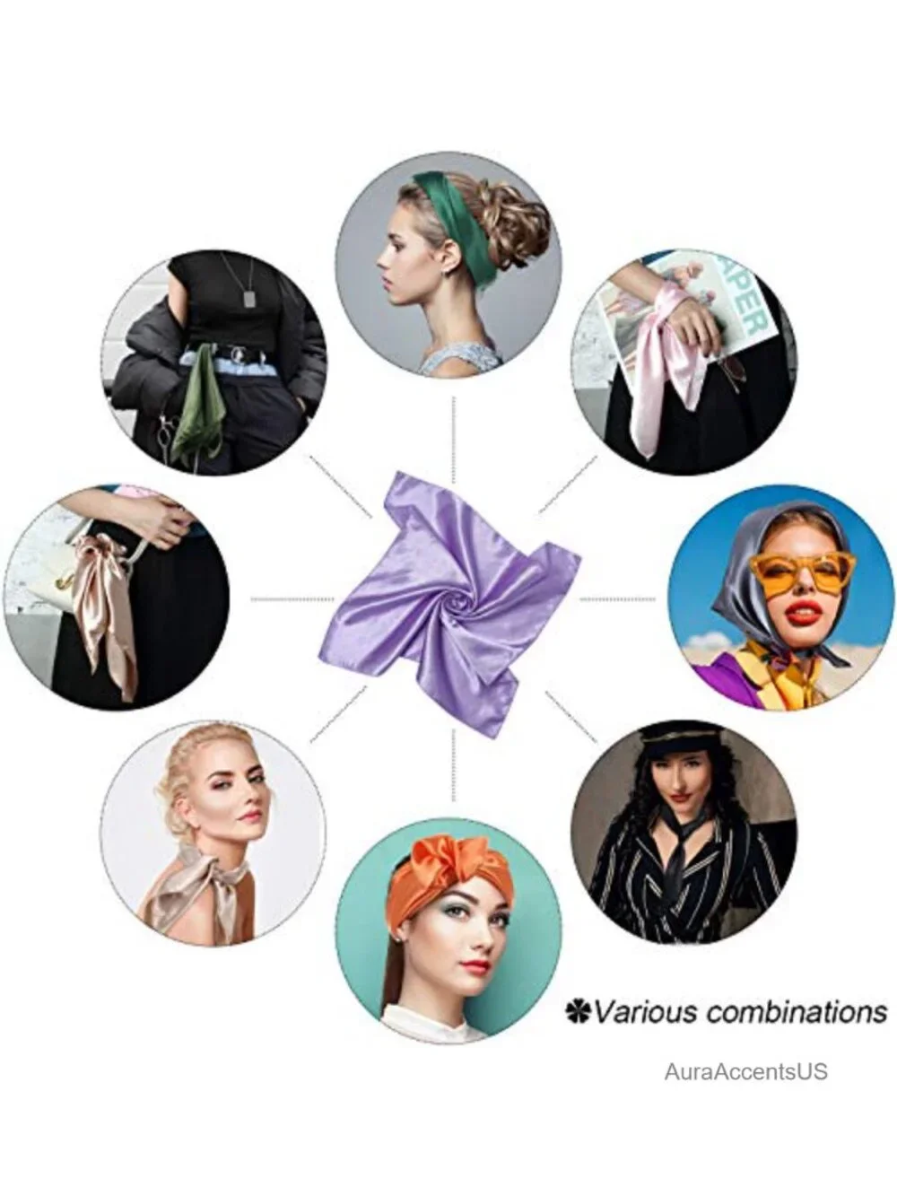 15 Piece Square Neck Scarf Set Small Silk Satin Bandana Hair Wraps